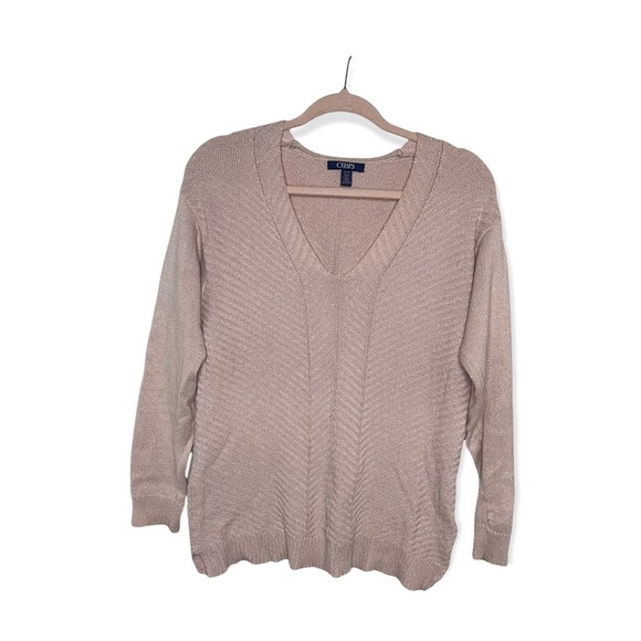 CHAPS Pink V-Neck Sweater with Metallic Silver Foil Threading S - Picture 3 of 8
